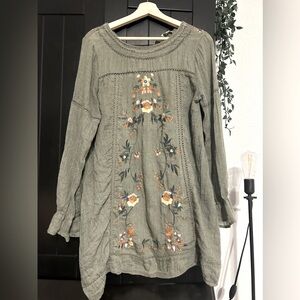 Umgee Olive green embroidered short swing dress hippy boho festival